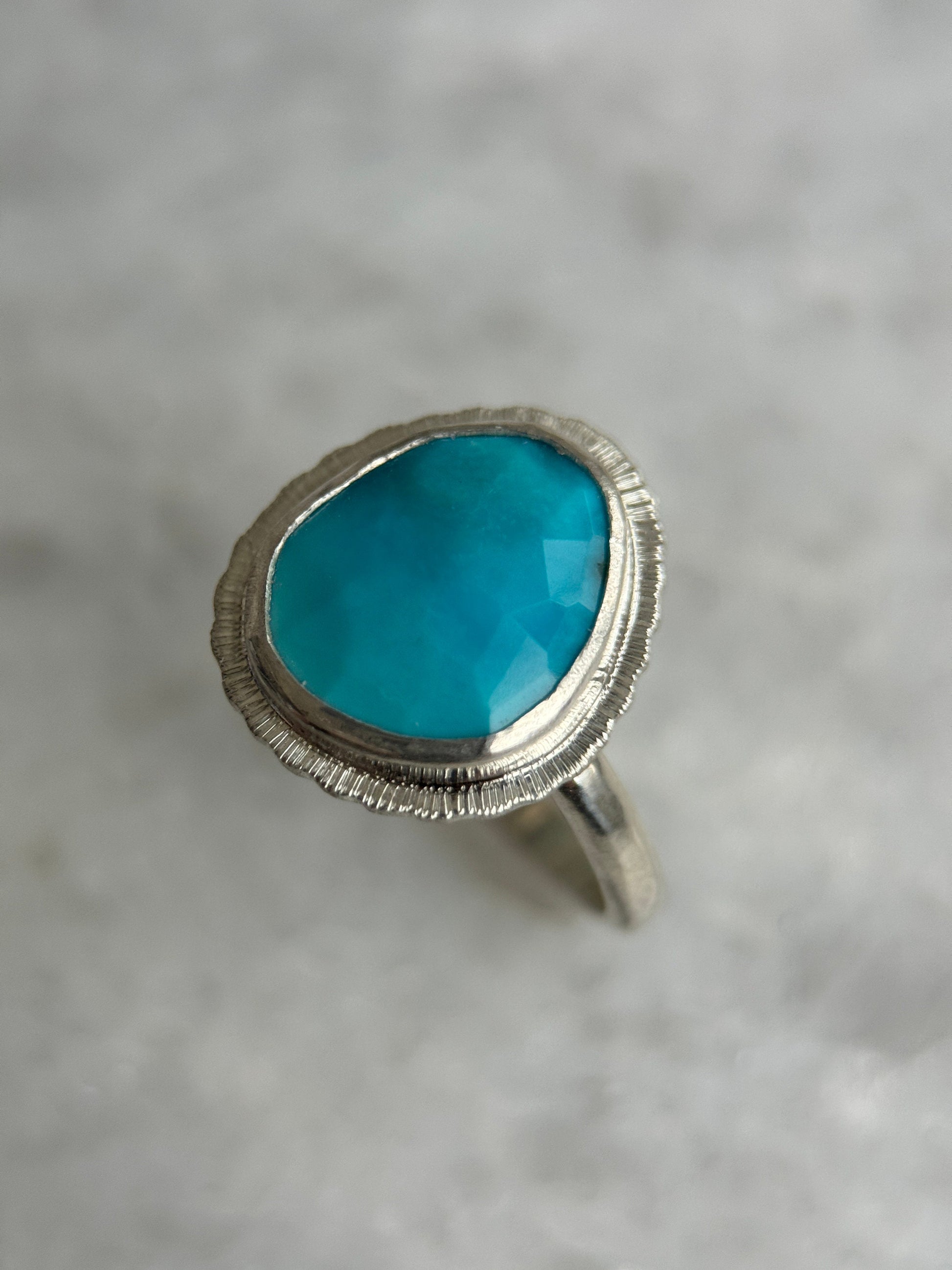 Rose cut Arizona Turquoise ring, natural ombre gemstone ring, sterling silver, December birthstone, 11th wedding anniversary gift