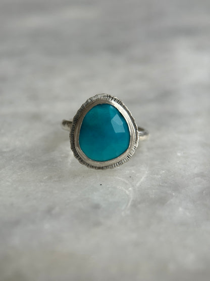 Rose cut Arizona Turquoise ring, natural ombre gemstone ring, sterling silver, December birthstone, 11th wedding anniversary gift