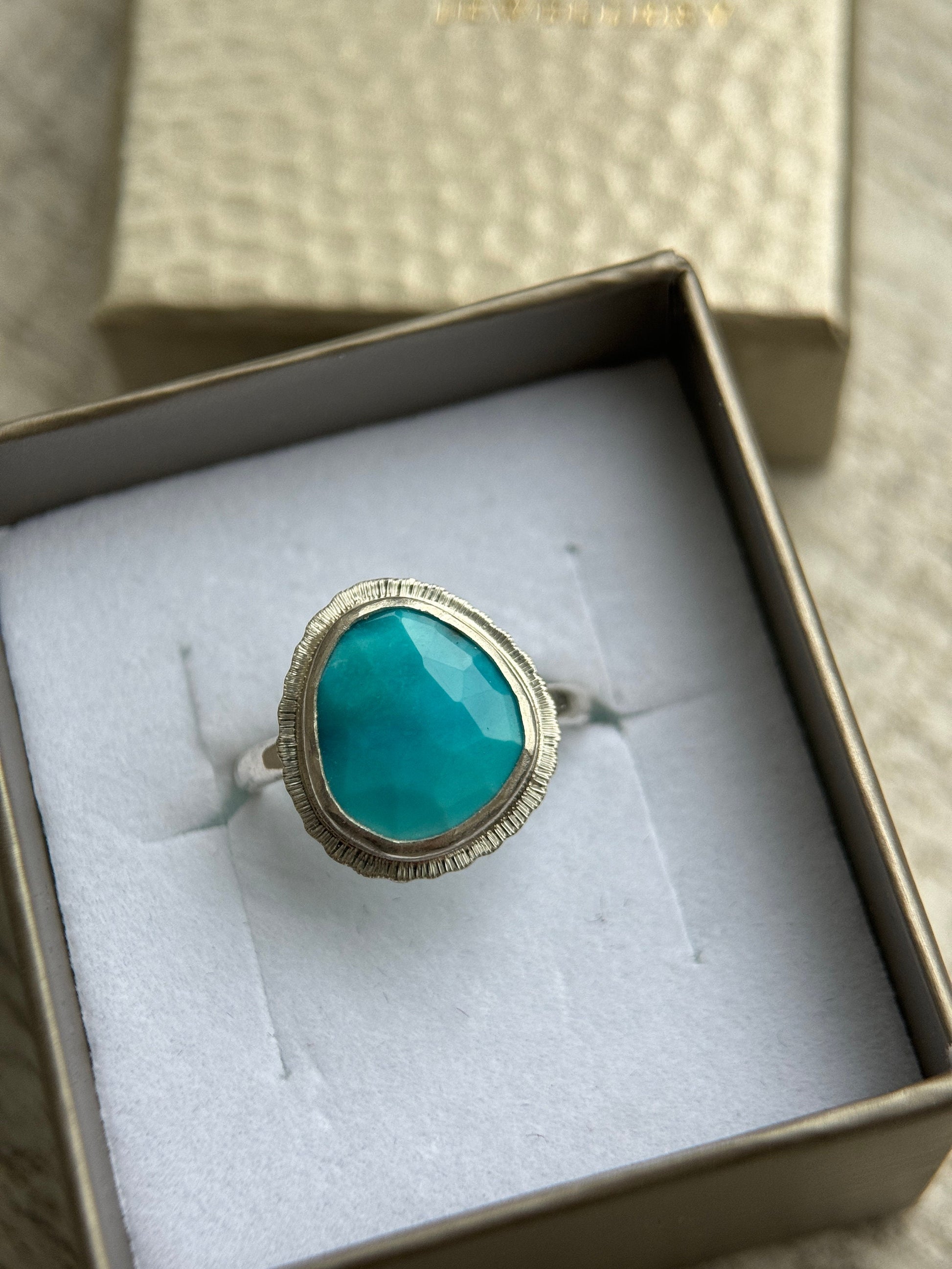 Rose cut Arizona Turquoise ring, natural ombre gemstone ring, sterling silver, December birthstone, 11th wedding anniversary gift