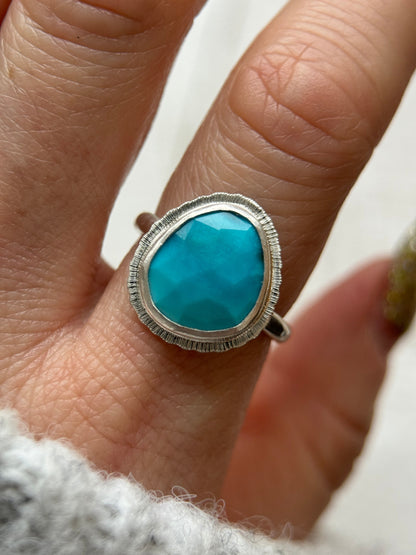 Rose cut Arizona Turquoise ring, natural ombre gemstone ring, sterling silver, December birthstone, 11th wedding anniversary gift