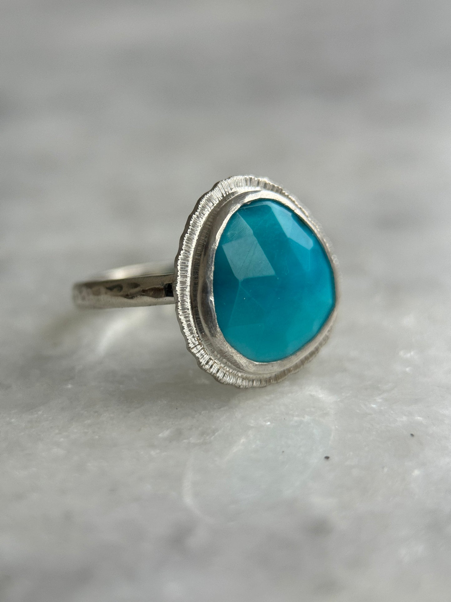 Rose cut Arizona Turquoise ring, natural ombre gemstone ring, sterling silver, December birthstone, 11th wedding anniversary gift