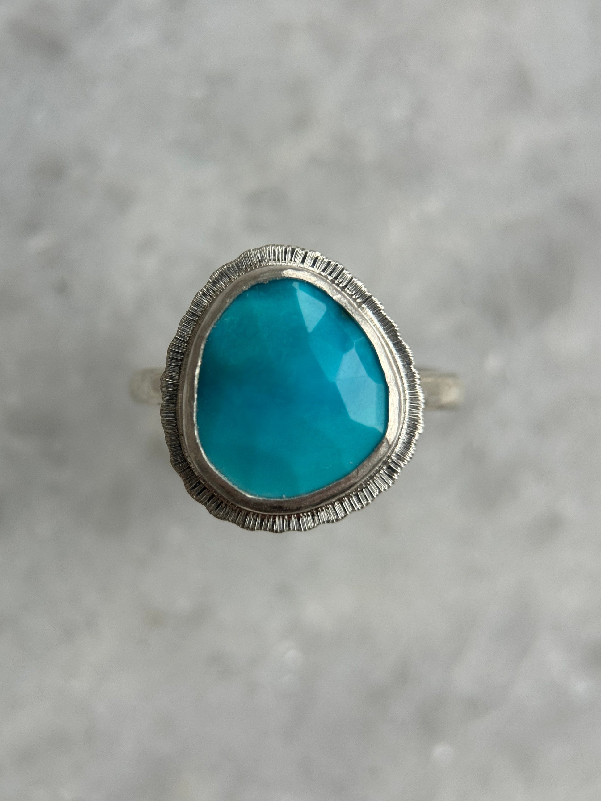 Rose cut Arizona Turquoise ring, natural ombre gemstone ring, sterling silver, December birthstone, 11th wedding anniversary gift