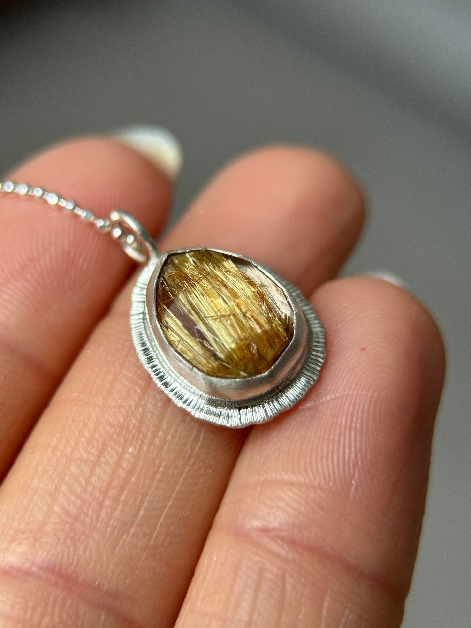 Rose cut Rutilated Quartz pendant, natural Golden Rutile Quartz necklace, Venus Hair gemstone, sterling silver, unique jewellery gift