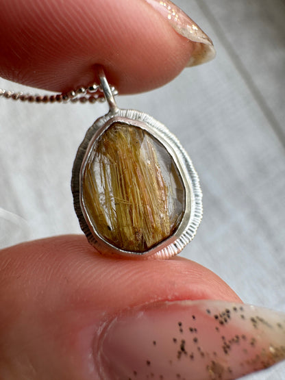 Rose cut Rutilated Quartz pendant, natural Golden Rutile Quartz necklace, Venus Hair gemstone, sterling silver, unique jewellery gift