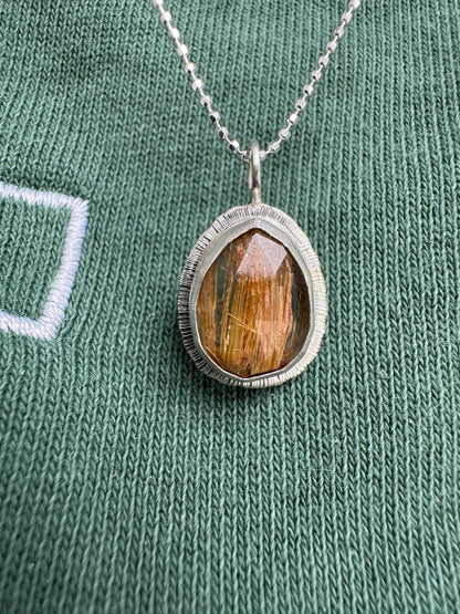 Rose cut Rutilated Quartz pendant, natural Golden Rutile Quartz necklace, Venus Hair gemstone, sterling silver, unique jewellery gift