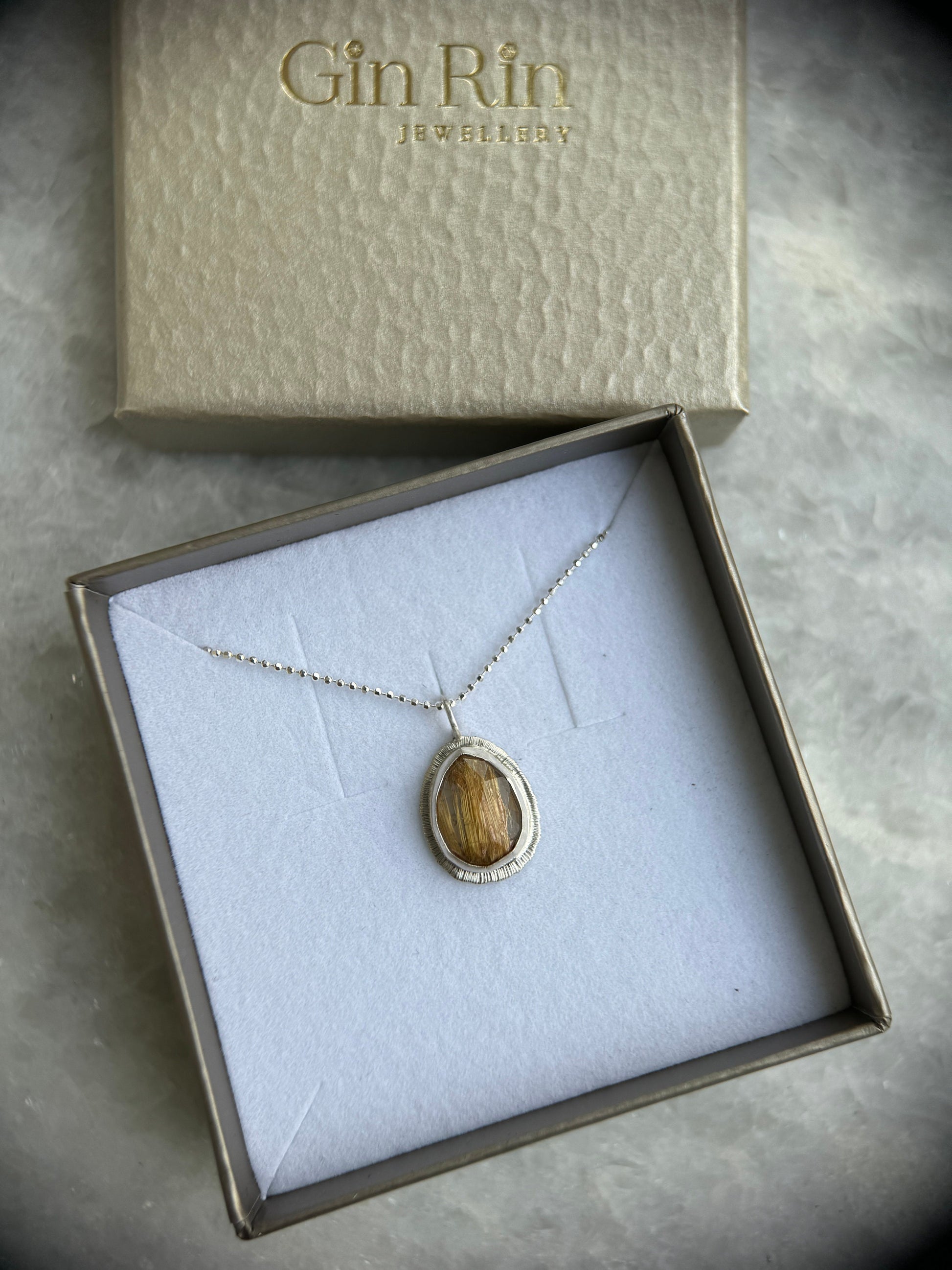 Rose cut Rutilated Quartz pendant, natural Golden Rutile Quartz necklace, Venus Hair gemstone, sterling silver, unique jewellery gift