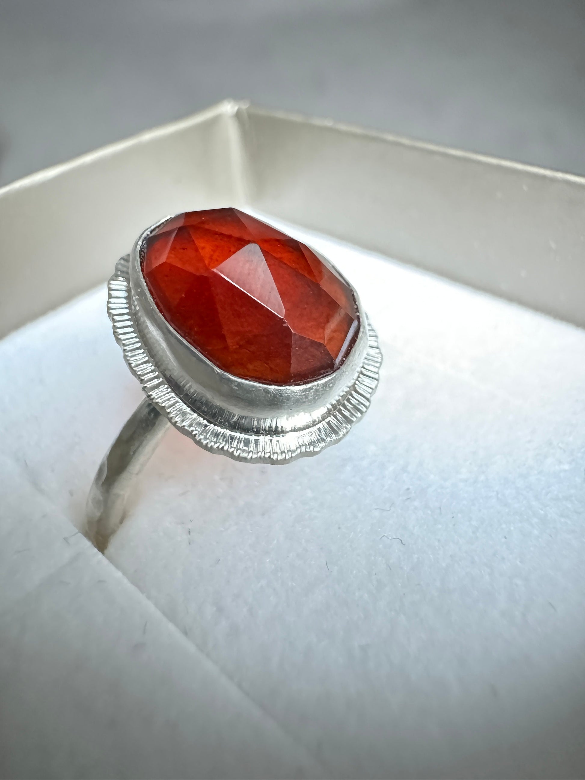 Rose cut Garnet ring, natural deep red gemstone, bezel set, open back, sterling silver, January birthstone, second wedding anniversary gift