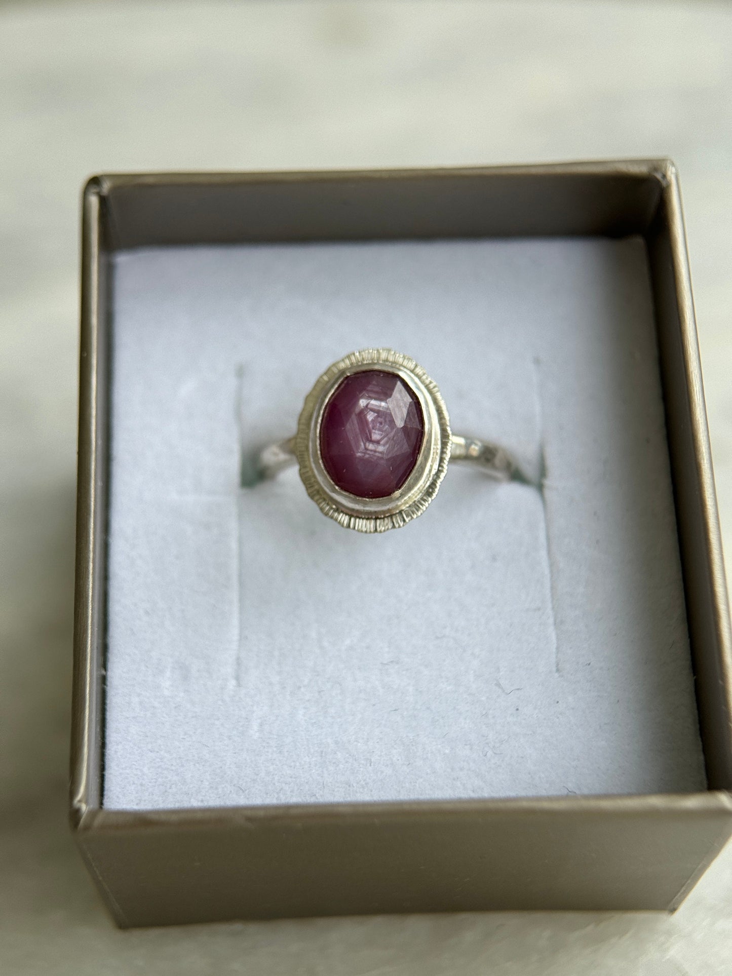 Rose cut silky plum Sapphire ring, natural gemstone with asterism, 5th wedding anniversary gift, September birthstone, unique gift for her