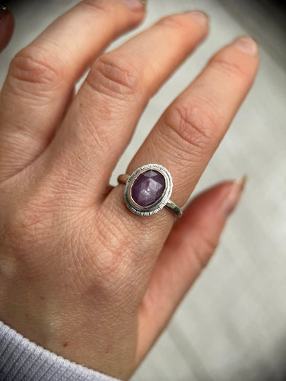 Rose cut silky plum Sapphire ring, natural gemstone with asterism, 5th wedding anniversary gift, September birthstone, unique gift for her