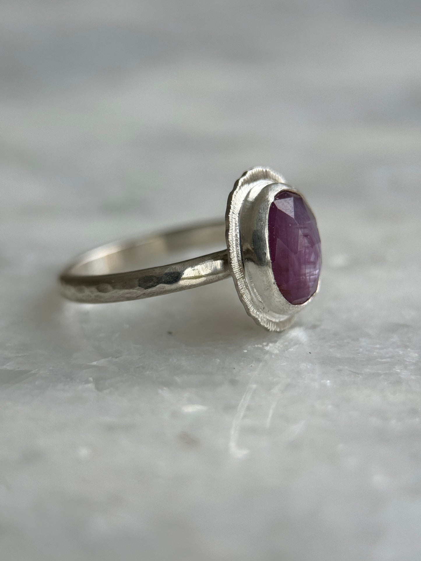 Rose cut silky plum Sapphire ring, natural gemstone with asterism, 5th wedding anniversary gift, September birthstone, unique gift for her