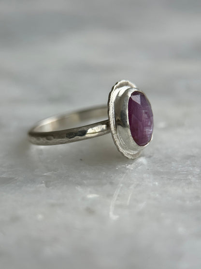 Made to order rose cut silky plum Sapphire ring, natural gemstone with asterism, 5th wedding anniversary gift, September birthstone