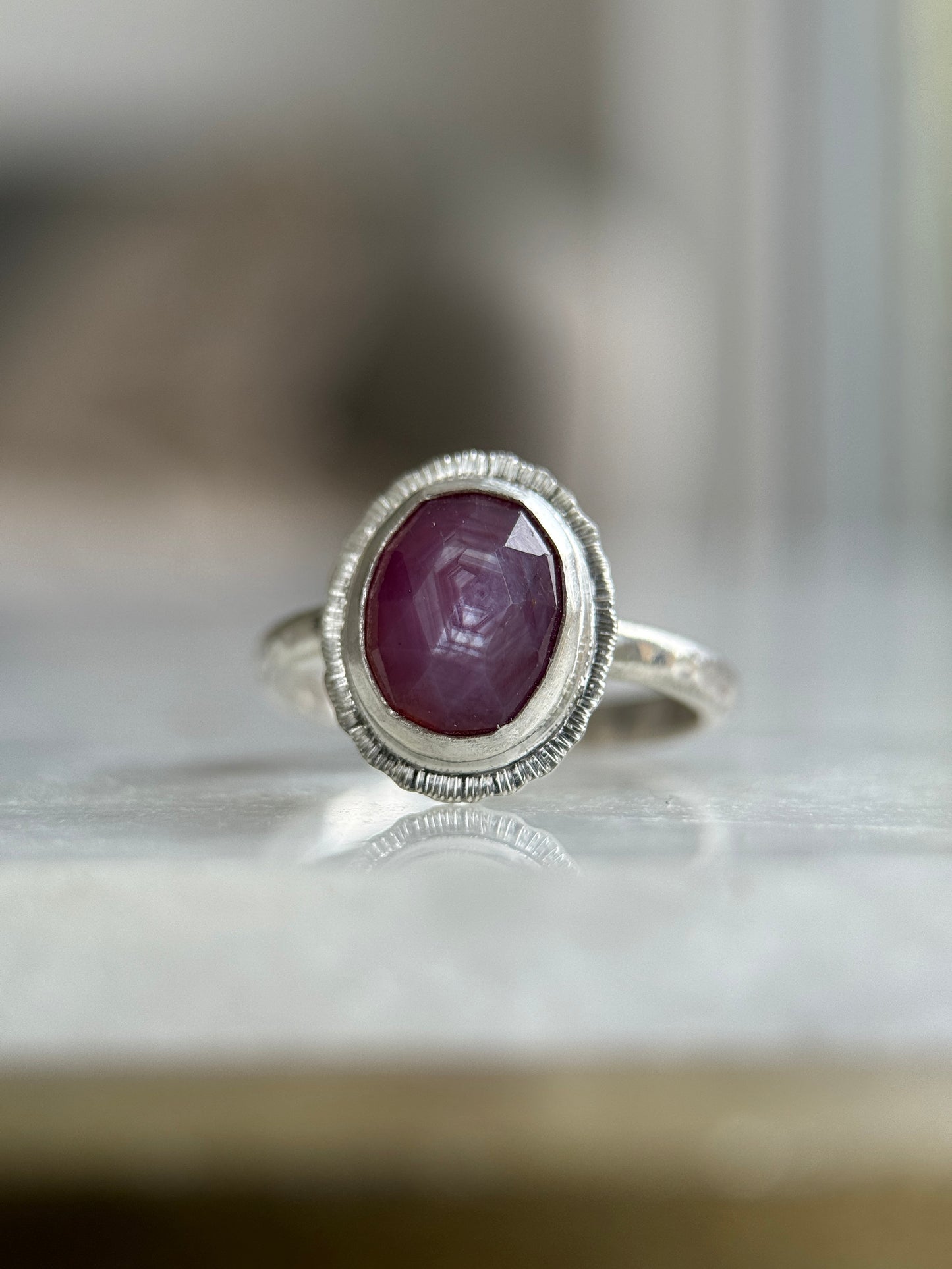 Made to order rose cut silky plum Sapphire ring, natural gemstone with asterism, 5th wedding anniversary gift, September birthstone