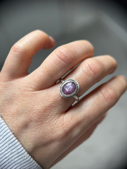 Rose cut silky plum Sapphire ring, natural gemstone with asterism, 5th wedding anniversary gift, September birthstone, unique gift for her