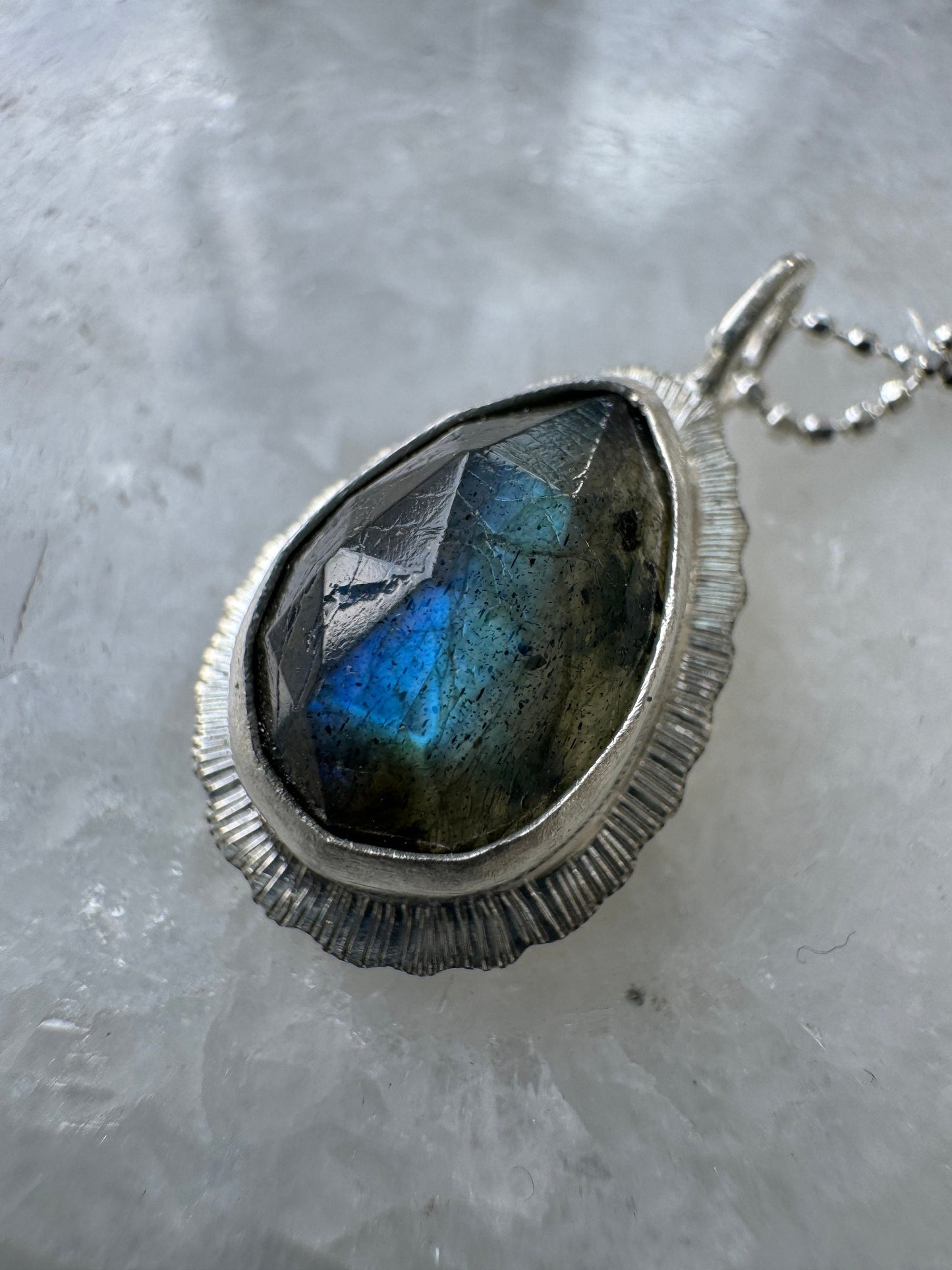 Rose cut Labradorite pendant, natural blue flash gemstone, unique gift for her, bezel set, open back, OOAK, sterling silver necklace