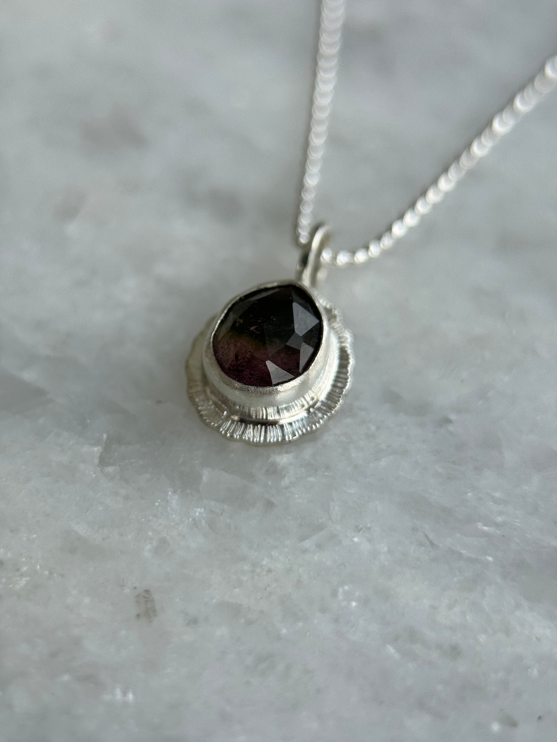 Rose cut Watermelon Tourmaline pendant, natural bicolour gemstone necklace, sterling silver,October birthstone, 8th wedding anniversary gift