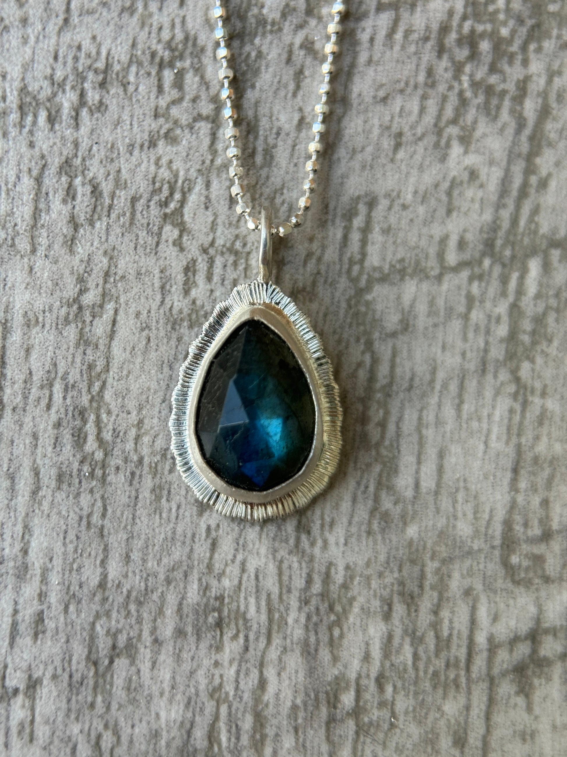 Rose cut Labradorite pendant, natural blue flash gemstone, unique gift for her, bezel set, open back, OOAK, sterling silver necklace