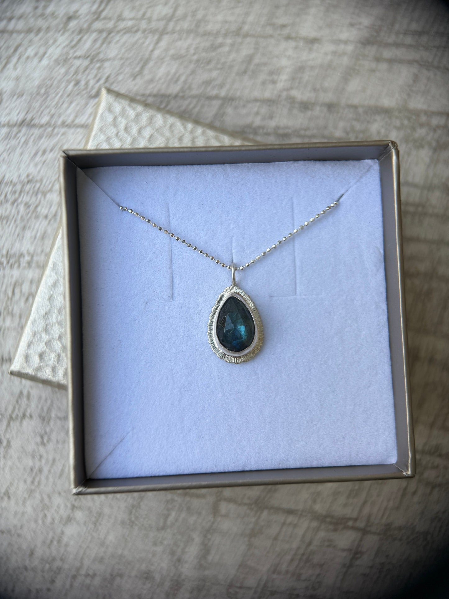 Rose cut Labradorite pendant, natural blue flash gemstone, unique gift for her, bezel set, open back, OOAK, sterling silver necklace