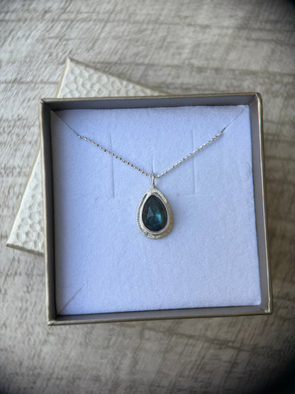 Rose cut Labradorite pendant, natural blue flash gemstone, unique gift for her, bezel set, open back, OOAK, sterling silver necklace