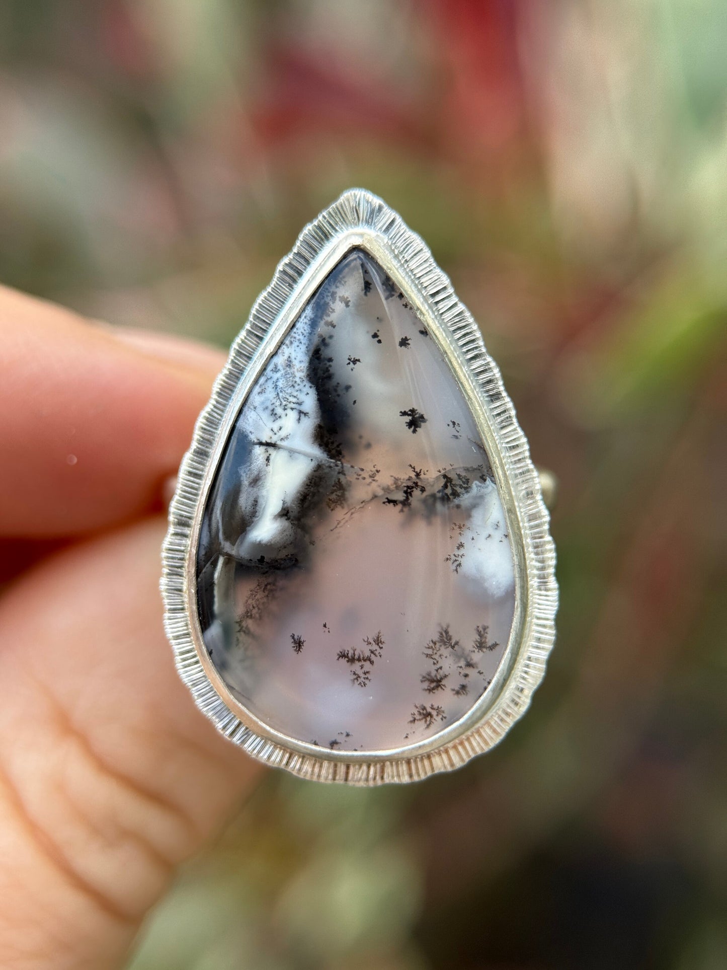 Dendritic Opal statement ring, large teardrop gemstone, sterling silver, unique and unusual jewellery, one of a kind, nature's art ring