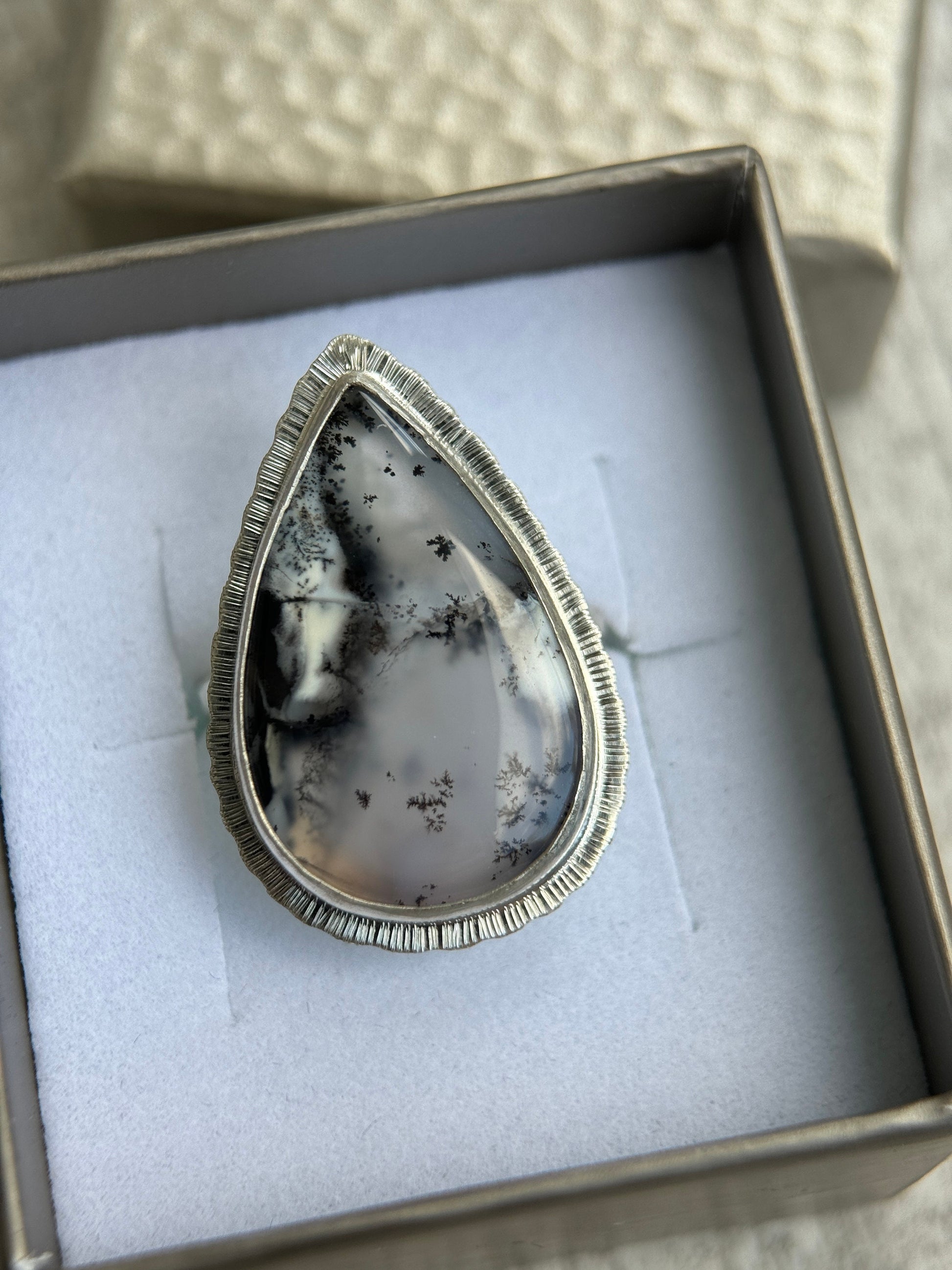 Dendritic Opal statement ring, large teardrop gemstone, sterling silver, unique and unusual jewellery, one of a kind, nature's art ring