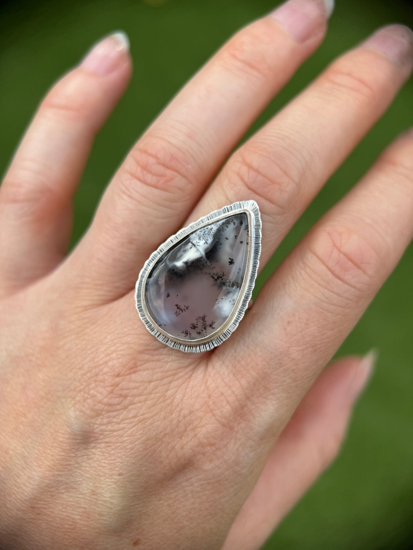 Dendritic Opal statement ring, large teardrop gemstone, sterling silver, unique and unusual jewellery, one of a kind, nature's art ring