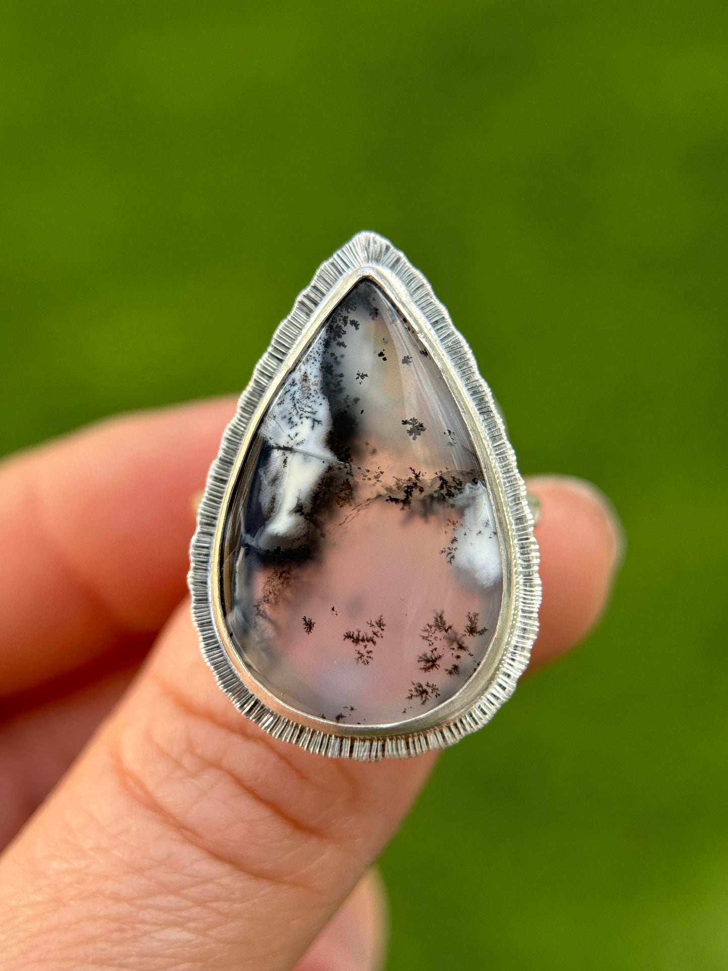 Dendritic Opal statement ring, large teardrop gemstone, sterling silver, unique and unusual jewellery, one of a kind, nature's art ring