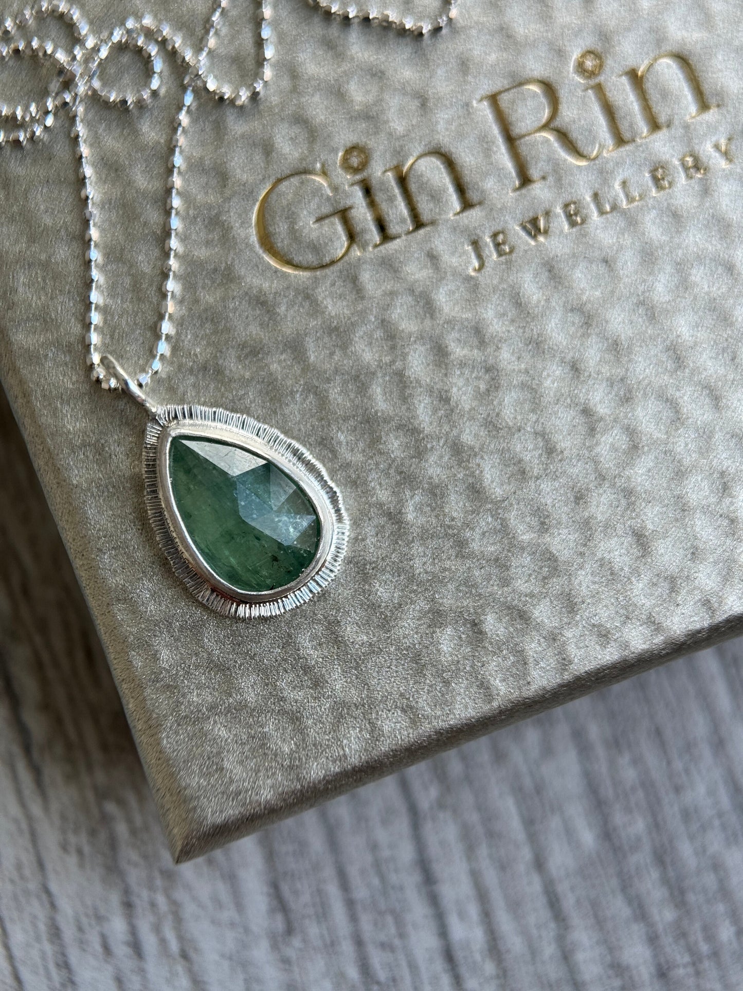 Rose cut Green Kyanite pendant, natural calming gemstone, bezel set, open back, sterling silver, diamond cut ball chain, unique gift for her