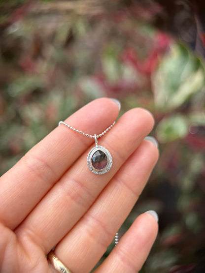 Rose cut Watermelon Tourmaline pendant, natural bicolour gemstone necklace, sterling silver,October birthstone, 8th wedding anniversary gift