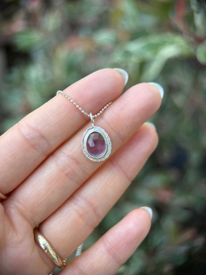 Rose cut Rainbow Fluorite pendant, natural multicoloured gemstone necklace, bezel set, open back, sterling silver crystal jewellery, OOAK