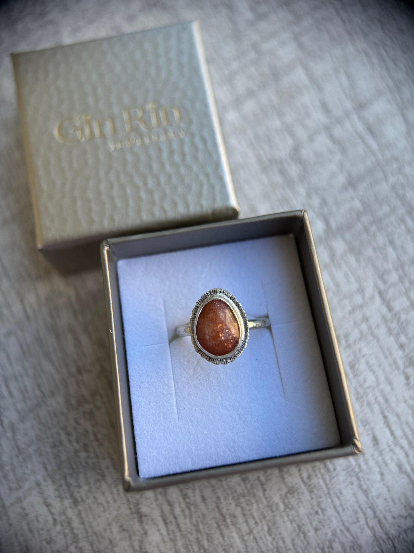 Rose cut Sunstone ring, one of a kind, natural glittery gemstone, open back, bezel set, recycled sterling silver, lucky jewellery for her