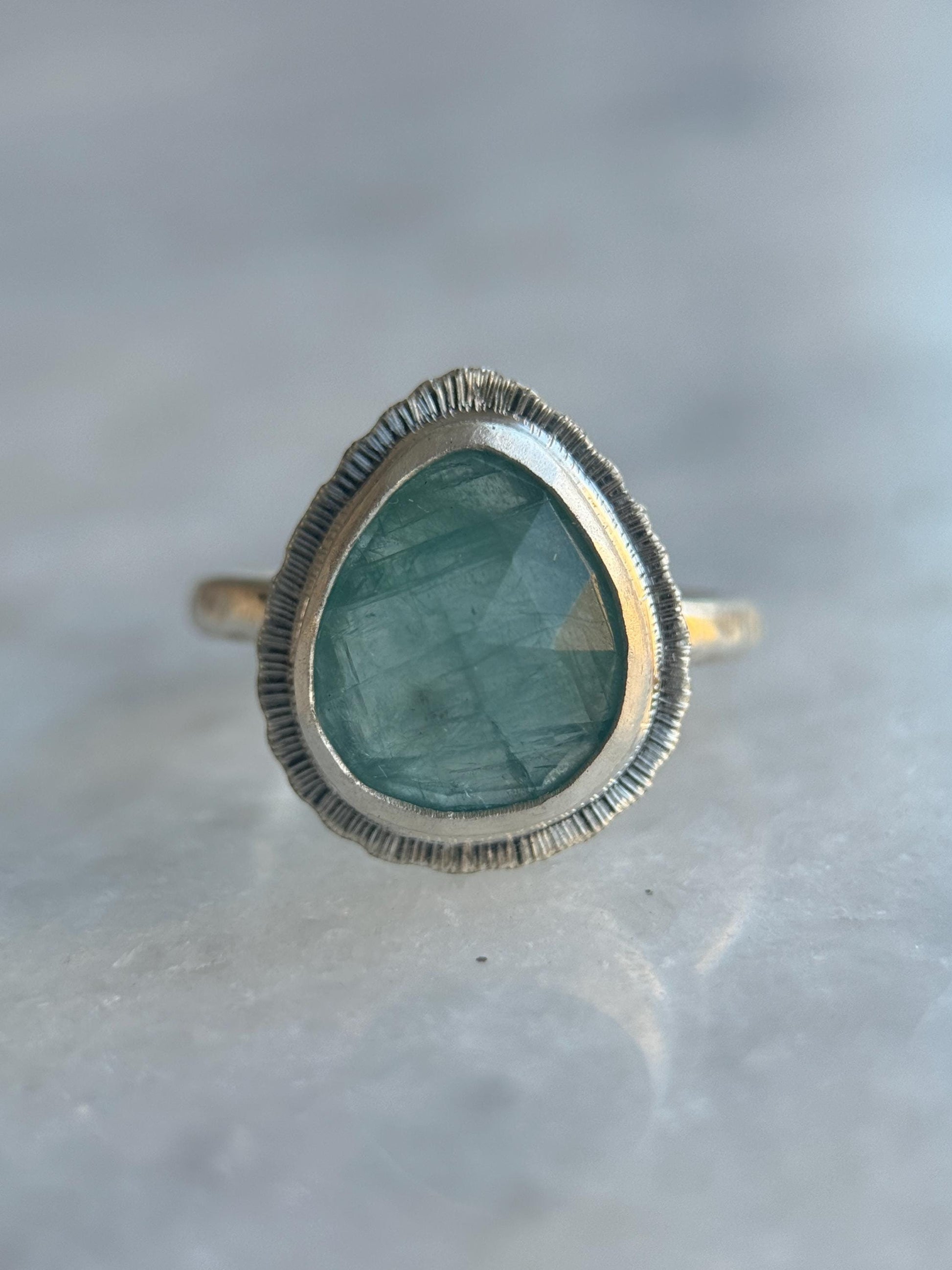 Rose cut Grandidierite ring, natural freeform gemstone ring, rare crystal jewellery, bezel set, open back, sterling silver, unique gift