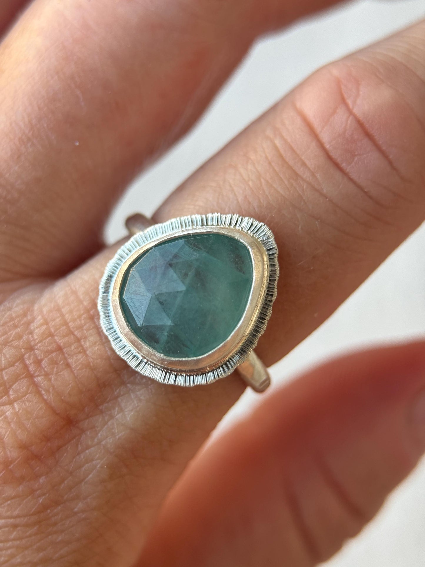 Rose cut Grandidierite ring, natural freeform gemstone ring, rare crystal jewellery, bezel set, open back, sterling silver, unique gift