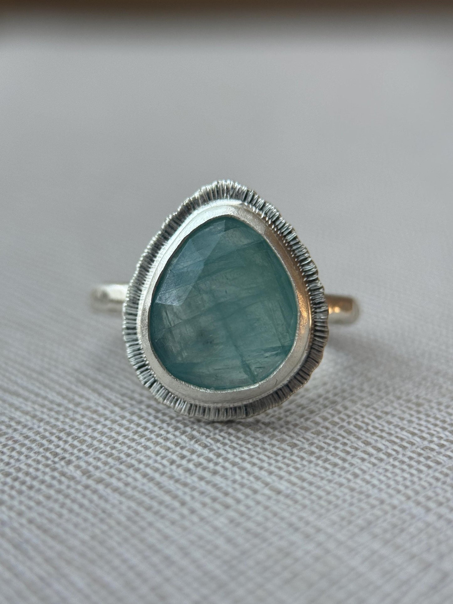 Rose cut Grandidierite ring, natural freeform gemstone ring, rare crystal jewellery, bezel set, open back, sterling silver, unique gift