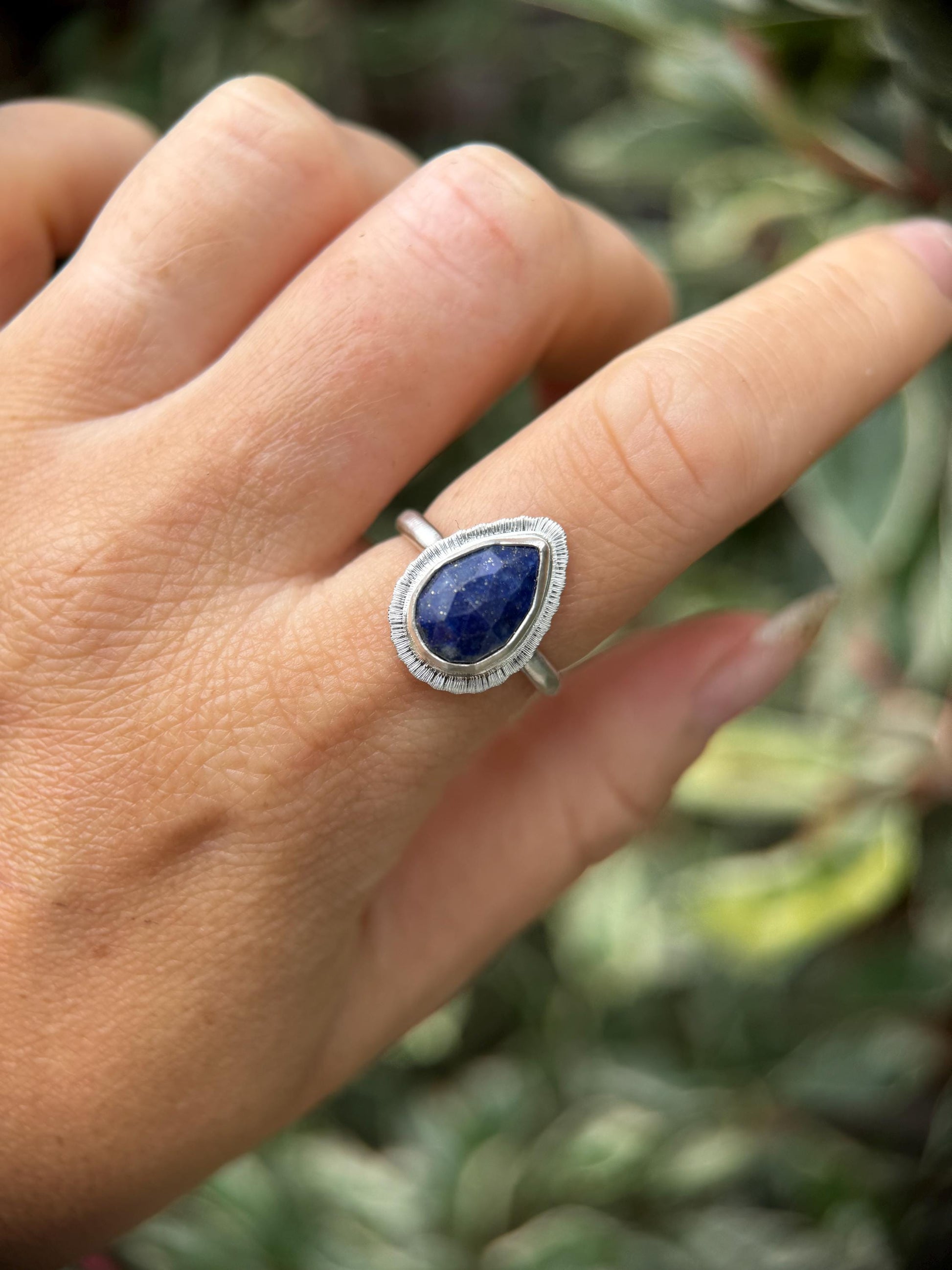 Rose cut Lapis Lazuli teardrop ring, natural gemstone, 9th wedding anniversary gift, December birthstone jewellery, recycled sterling silver