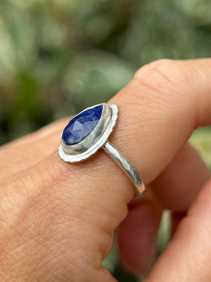 Rose cut Lapis Lazuli teardrop ring, natural gemstone, 9th wedding anniversary gift, December birthstone jewellery, recycled sterling silver