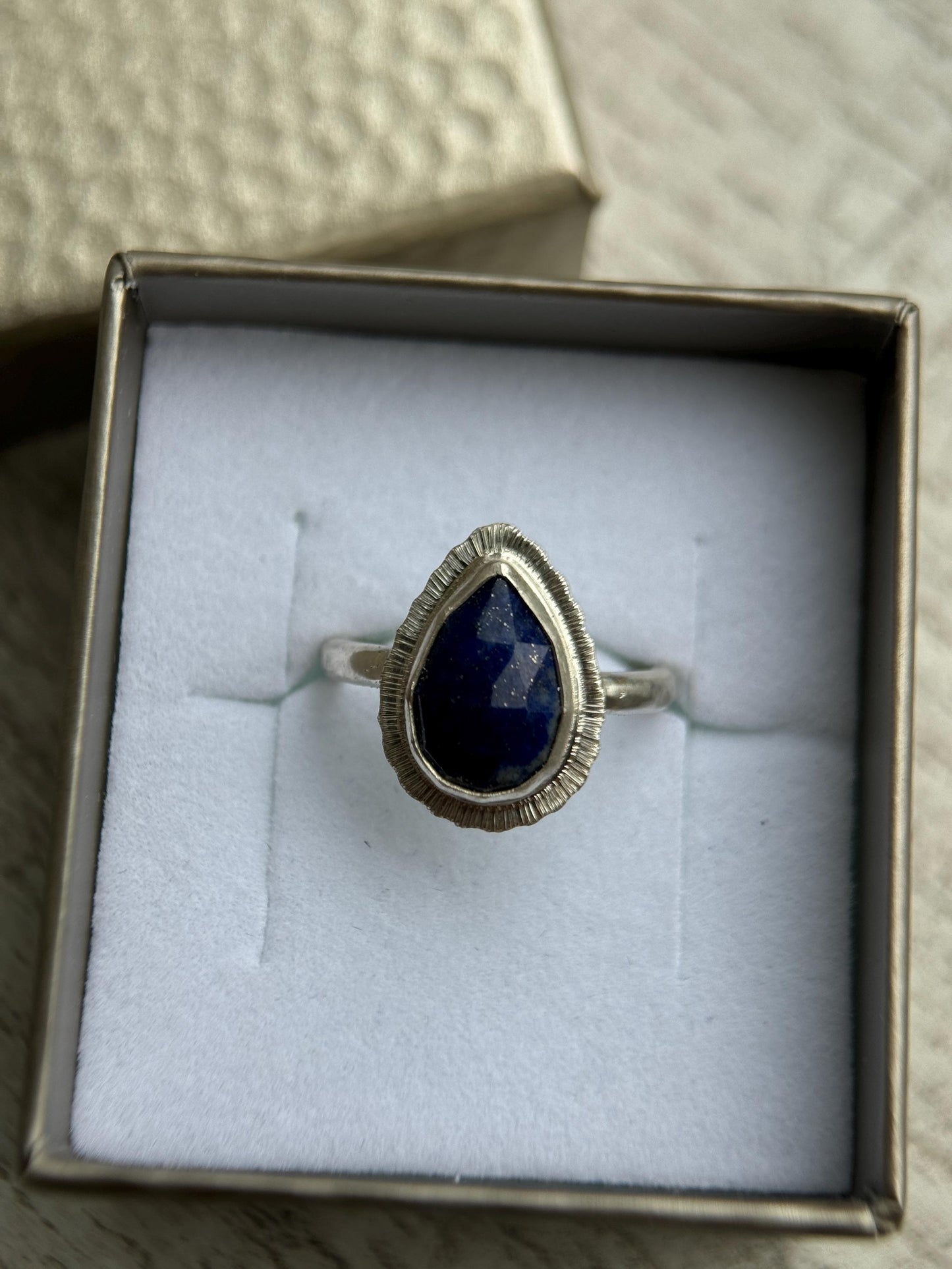 Rose cut Lapis Lazuli teardrop ring, natural gemstone, 9th wedding anniversary gift, December birthstone jewellery, recycled sterling silver