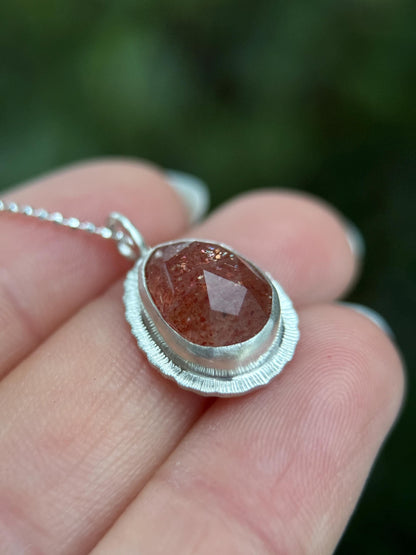 Rose cut Sunstone pendant, recycled sterling silver, natural glitter gemstone necklace, good luck talisman, lucky jewellery, unique gift