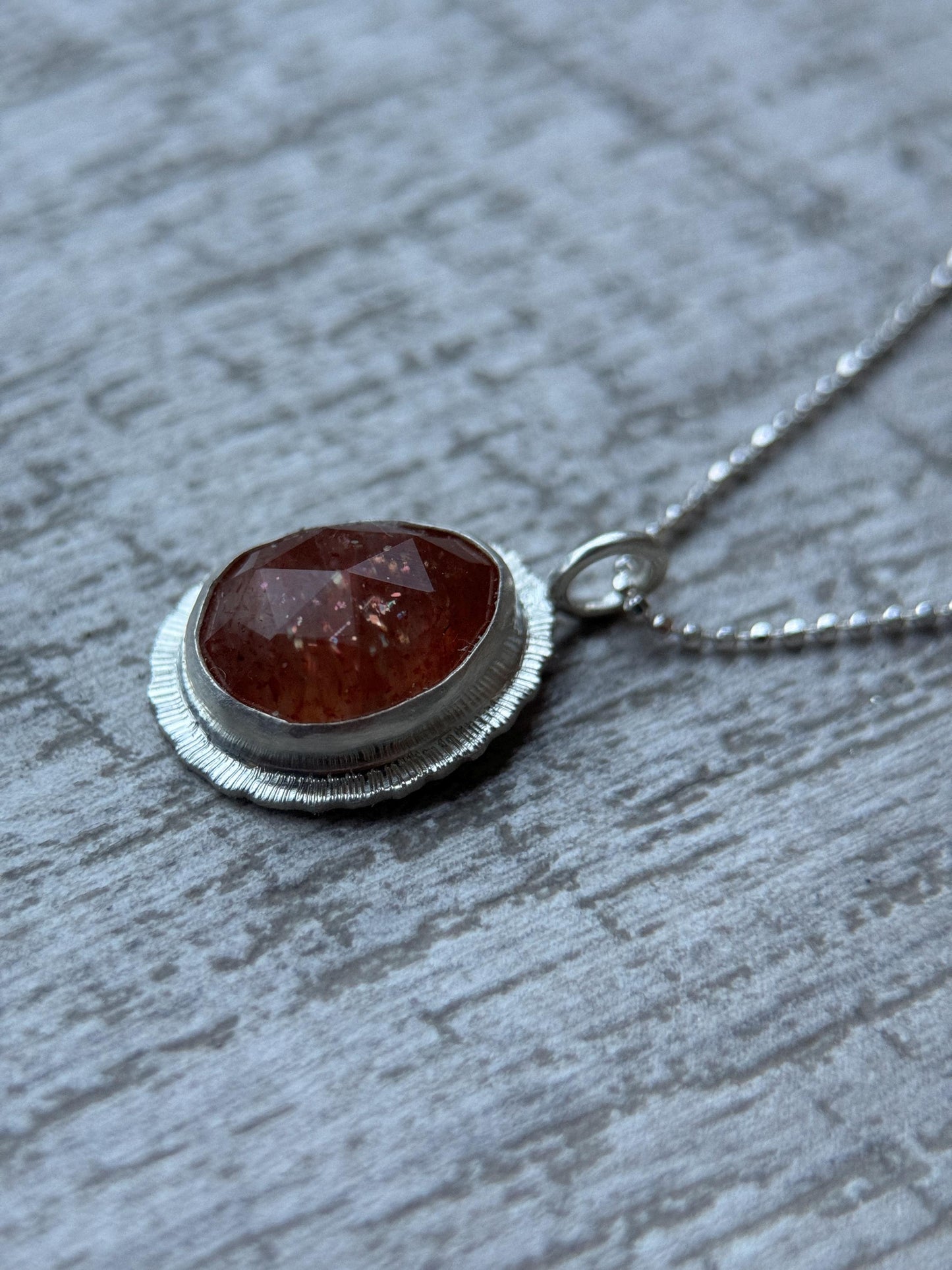 Rose cut Sunstone pendant, recycled sterling silver, natural glitter gemstone necklace, good luck talisman, lucky jewellery, unique gift