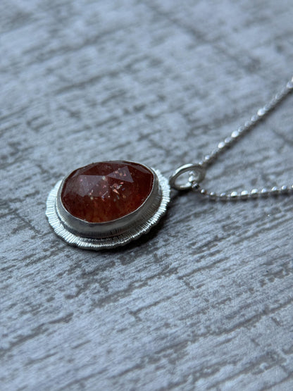 Rose cut Sunstone pendant, recycled sterling silver, natural glitter gemstone necklace, good luck talisman, lucky jewellery, unique gift