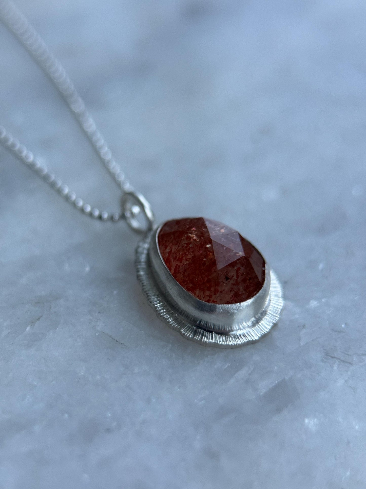 Rose cut Sunstone pendant, recycled sterling silver, natural glitter gemstone necklace, good luck talisman, lucky jewellery, unique gift