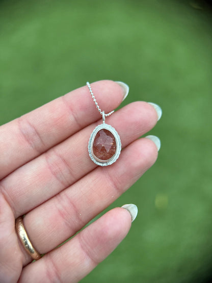 Rose cut Sunstone pendant, recycled sterling silver, natural glitter gemstone necklace, good luck talisman, lucky jewellery, unique gift