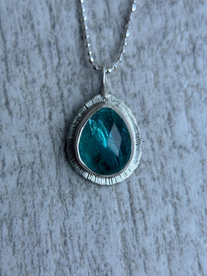 Rose cut Apatite pendant, natural gemstone necklace, open back, bezel set, sterling silver, diamond cut ball chain, unique gift for her