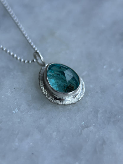 Rose cut Apatite pendant, natural gemstone necklace, open back, bezel set, sterling silver, diamond cut ball chain, unique gift for her