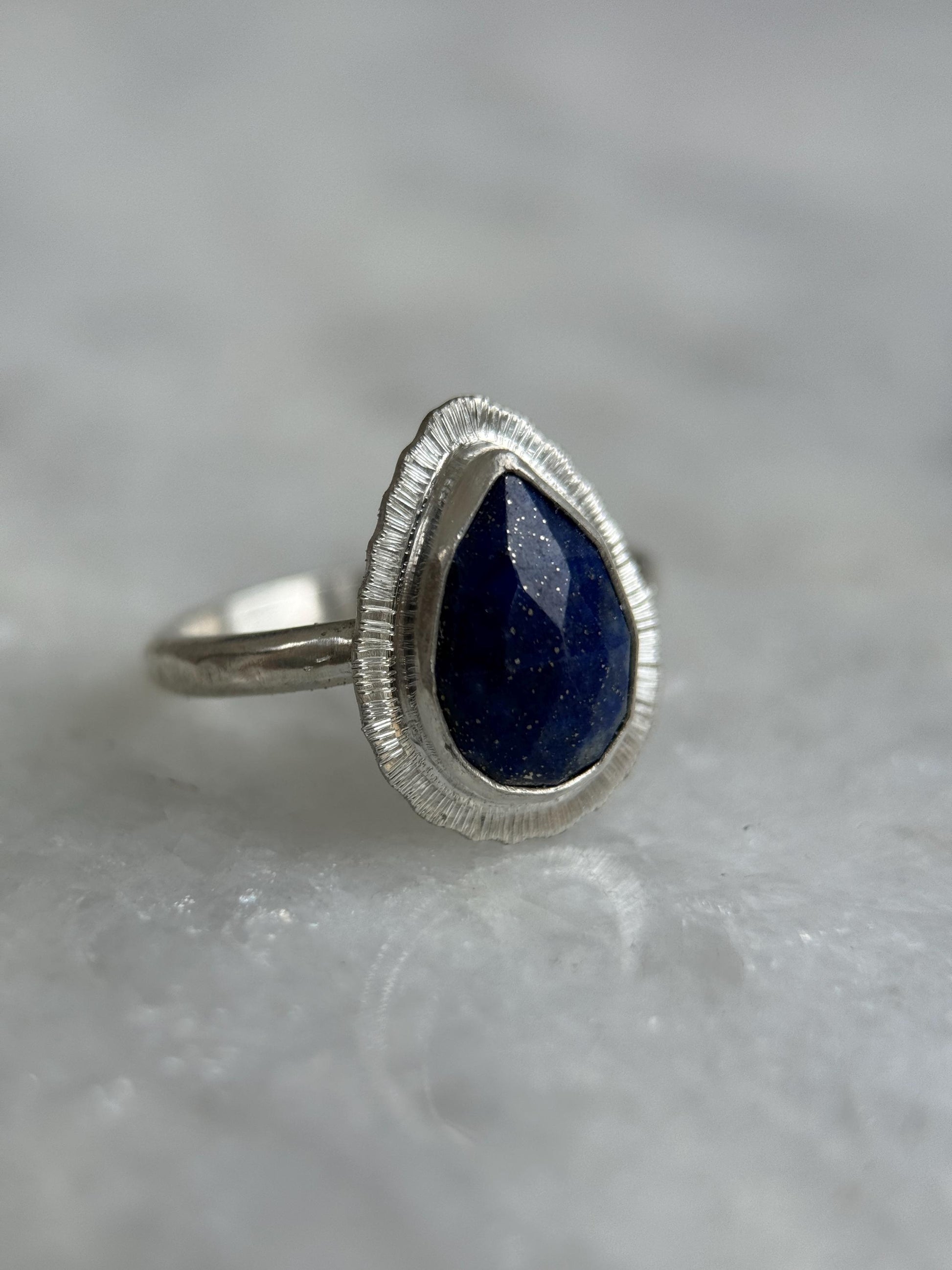 Rose cut Lapis Lazuli teardrop ring, natural gemstone, 9th wedding anniversary gift, December birthstone jewellery, recycled sterling silver