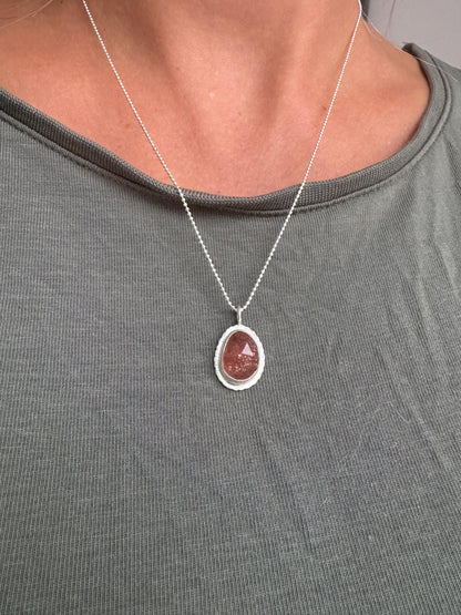 Rose cut Sunstone pendant, recycled sterling silver, natural glitter gemstone necklace, good luck talisman, lucky jewellery, unique gift