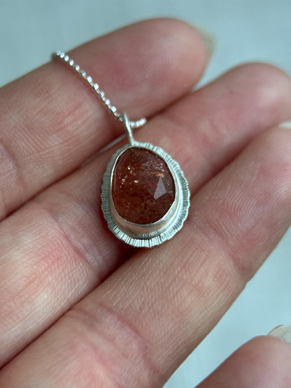 Rose cut Sunstone pendant, recycled sterling silver, natural glitter gemstone necklace, good luck talisman, lucky jewellery, unique gift