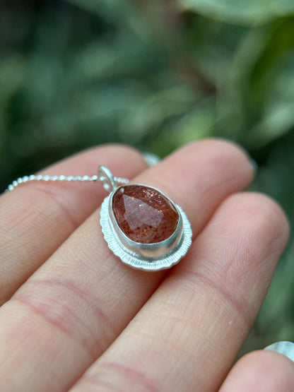 Rose cut Sunstone pendant, recycled sterling silver, natural glitter gemstone necklace, good luck talisman, lucky jewellery, unique gift