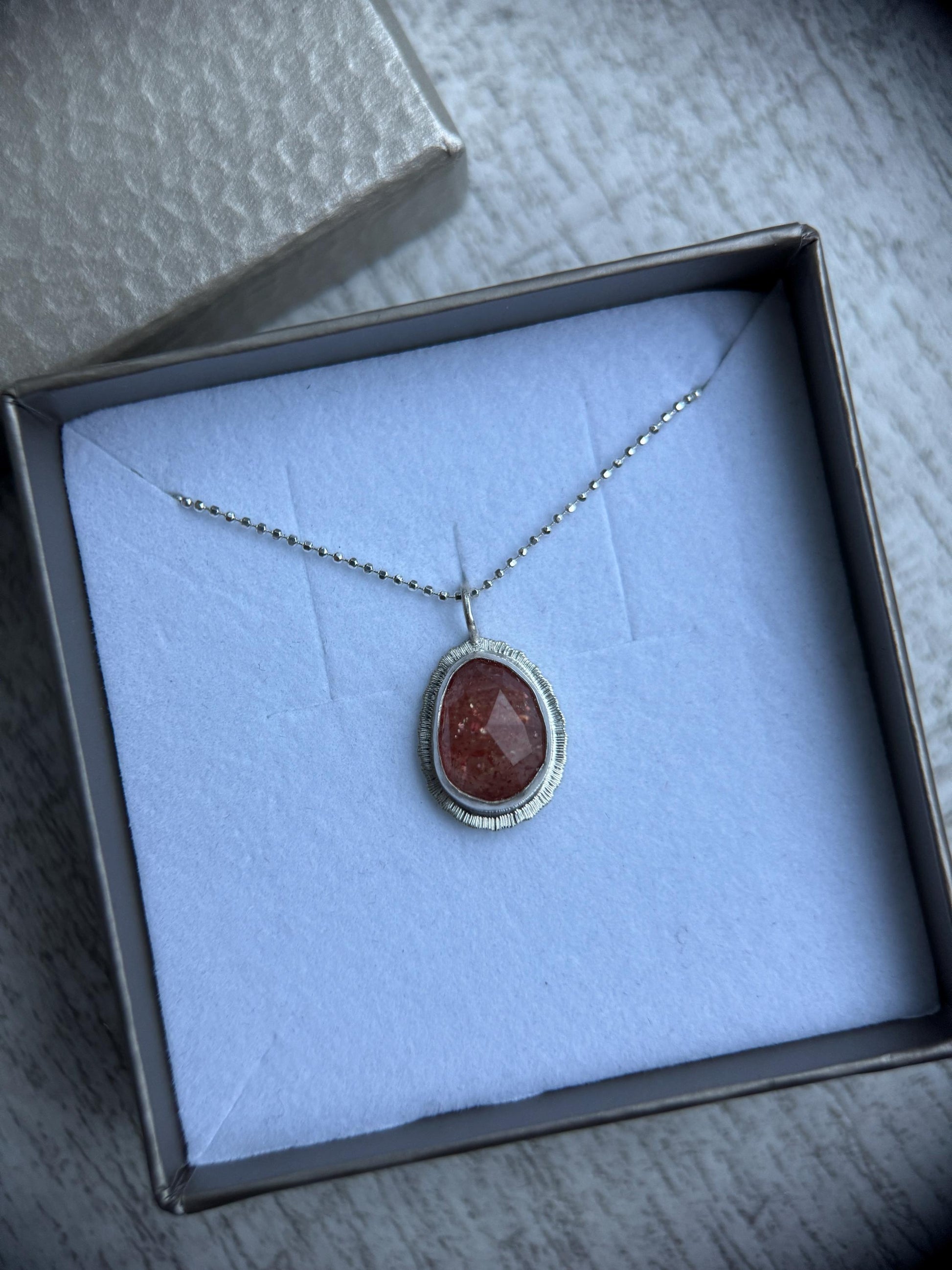 Rose cut Sunstone pendant, recycled sterling silver, natural glitter gemstone necklace, good luck talisman, lucky jewellery, unique gift