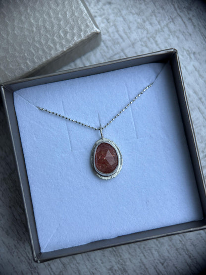 Rose cut Sunstone pendant, recycled sterling silver, natural glitter gemstone necklace, good luck talisman, lucky jewellery, unique gift