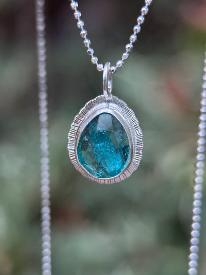 Rose cut Apatite pendant, natural gemstone necklace, open back, bezel set, sterling silver, diamond cut ball chain, unique gift for her